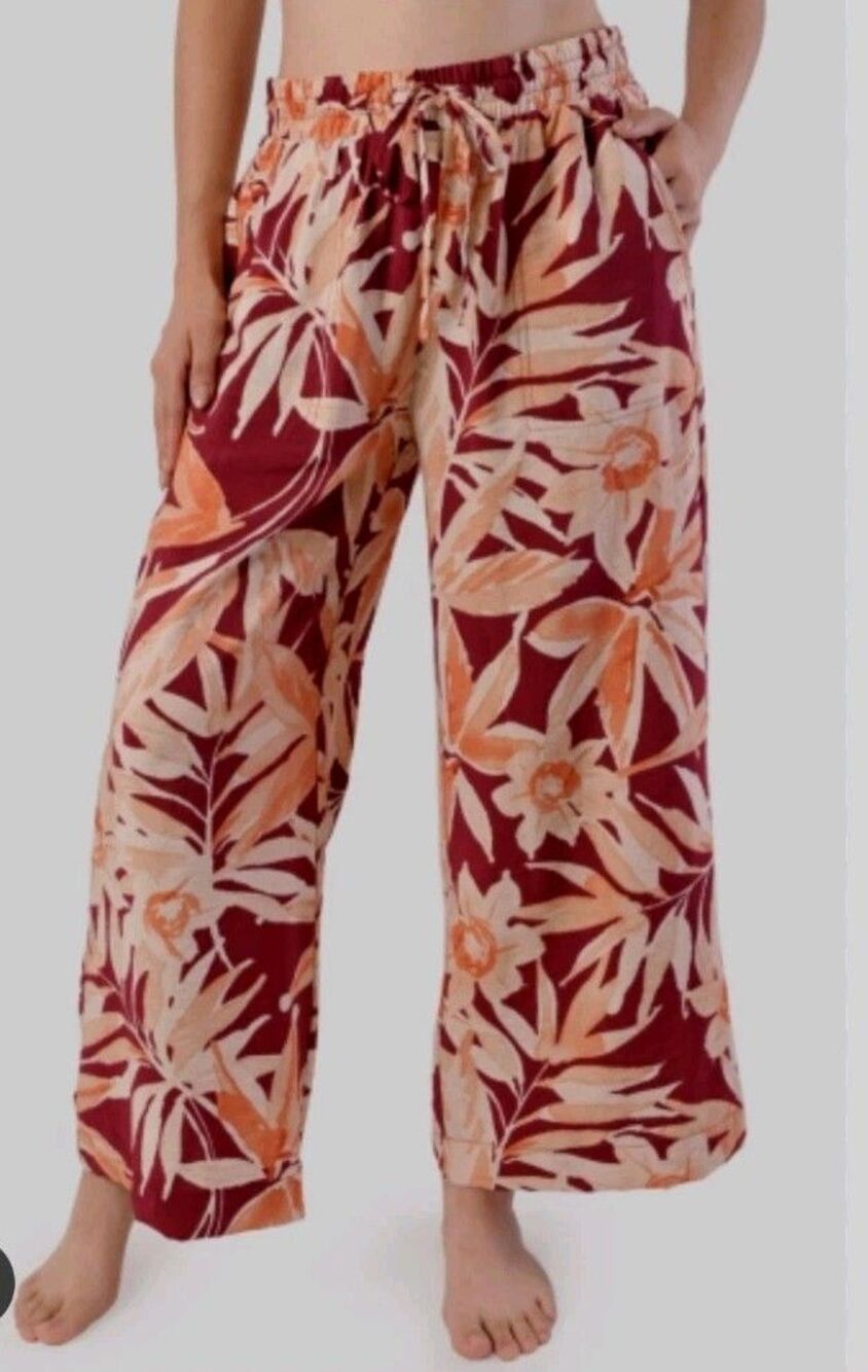 John Paul Richard Women’s XL Tropical Wide Leg Pants Elastic Waist Pockets